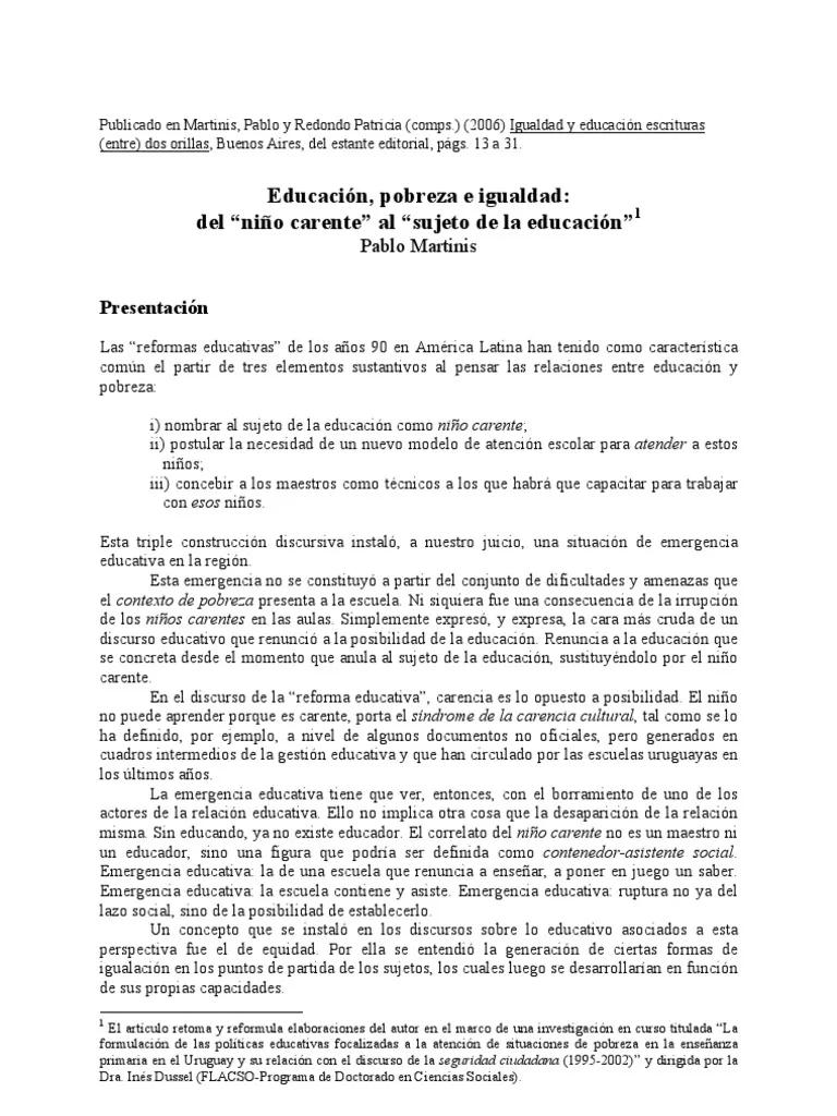 Educación, pobreza e igualdad: Un resumen de Martinis - Cómo influye la pobreza en la educación en la Argentina educacion pobreza e igualdad martinis resumen - Cómo influye la pobreza en la educación en la Argentina