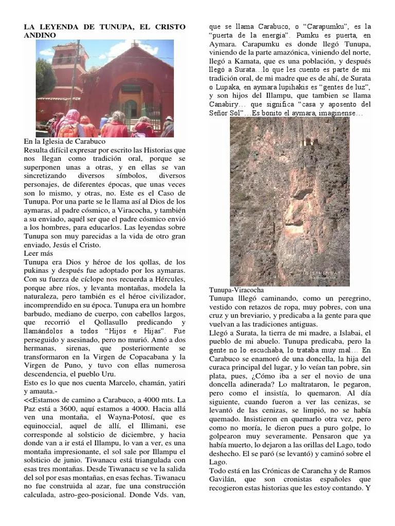 resumen de la leyenda de tunupa - Cómo se llama el Dios de los aymaras