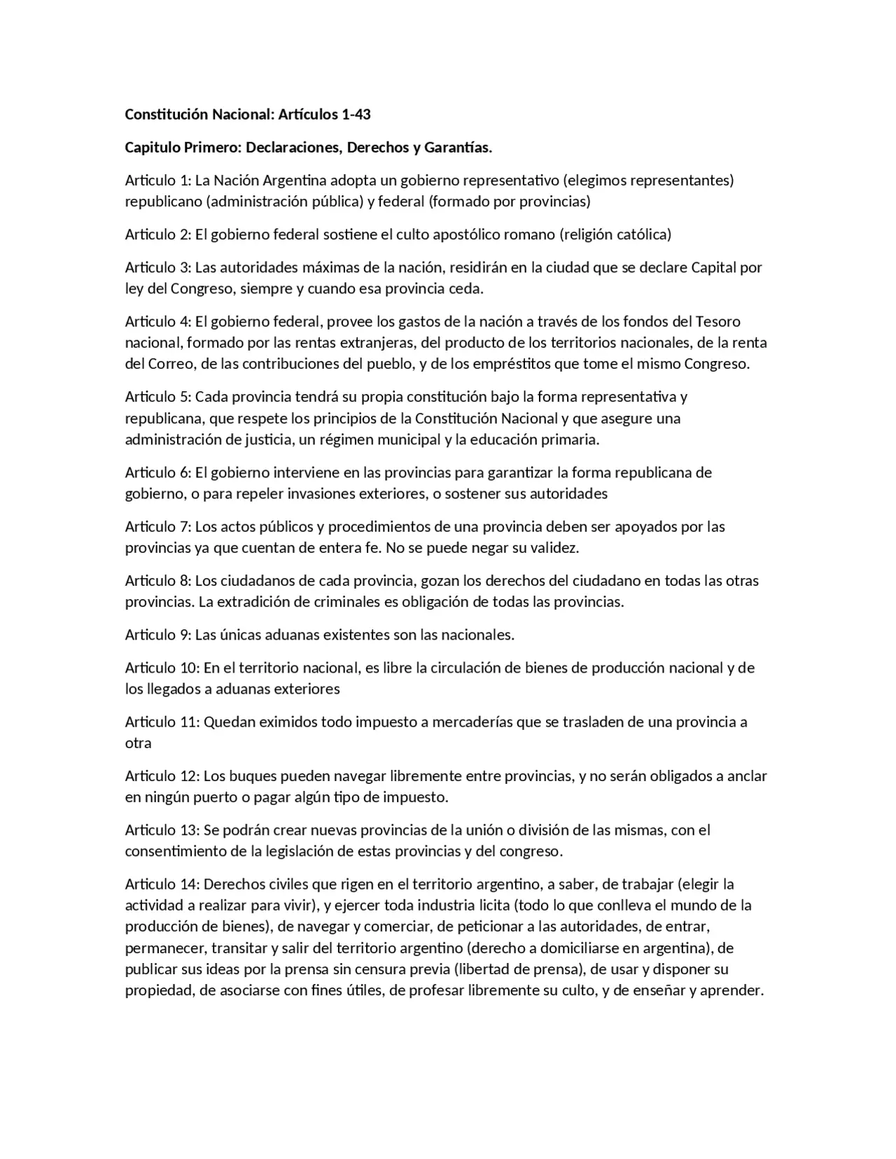 resumen de la constitucion nacional argentina - Cuál es el contenido de la Constitución Nacional