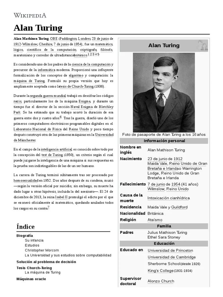 alan turing resumen de su biografia - Cuál fue el aporte de Alan Turing a las matemáticas
