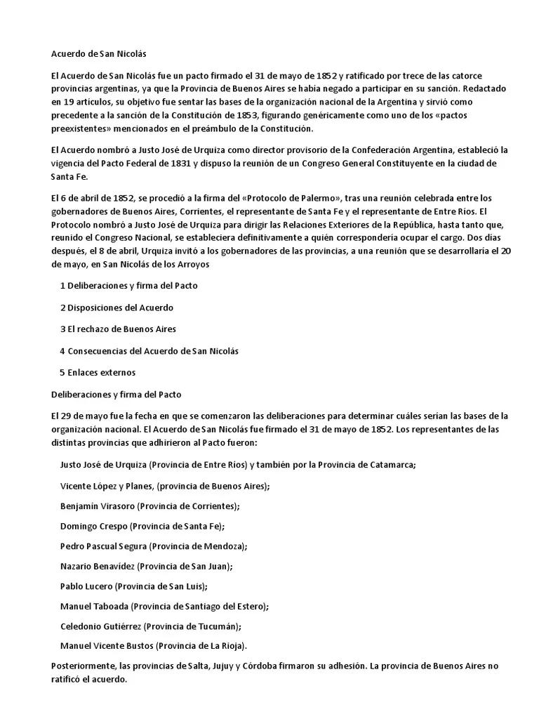 acuerdo de san nicolas resumen - Cuáles fueron las provincias que firmaron el Acuerdo de San Nicolás