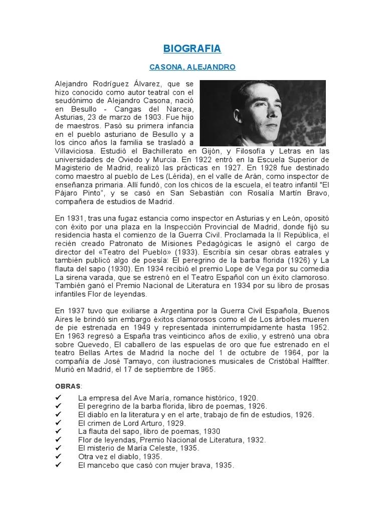 biografía de alejandro casona resumen - Cuáles son las obras más conocidas de Alejandro Casona