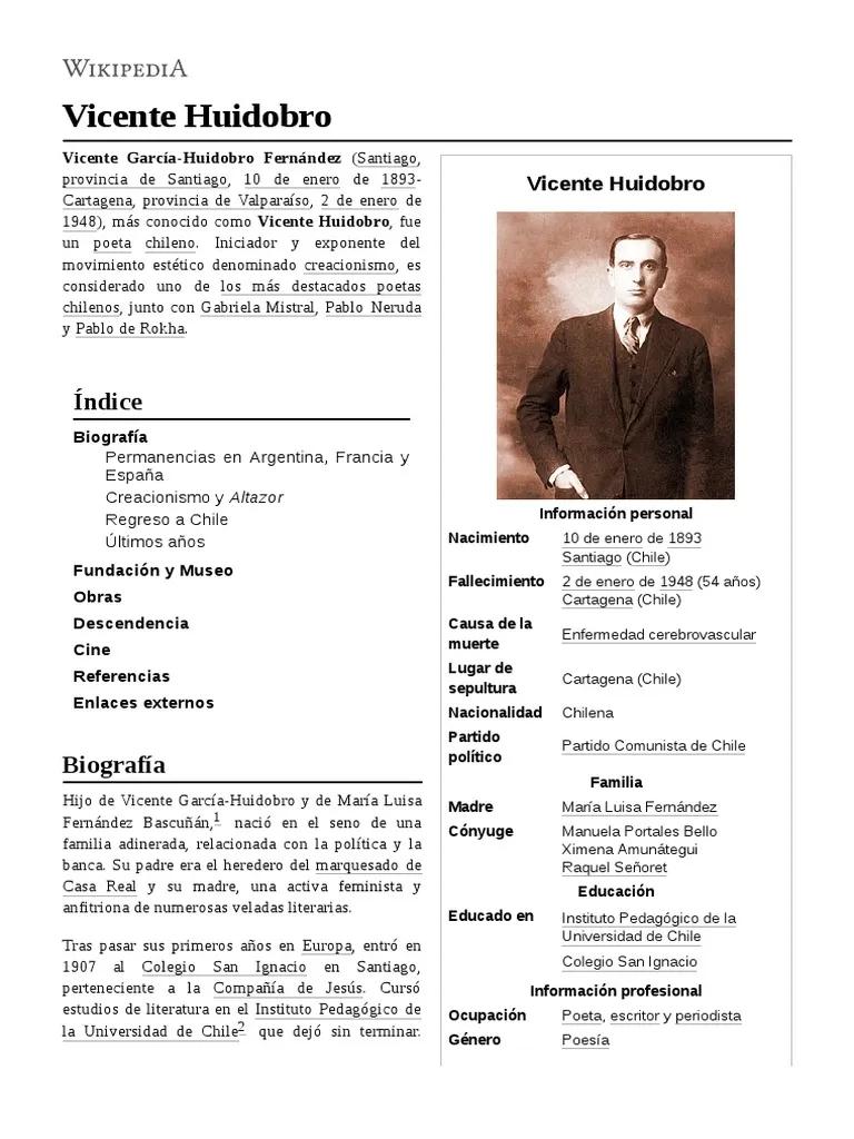 biografia de vicente huidobro resumen corto - Cuáles son las obras más importantes de Vicente Huidobro