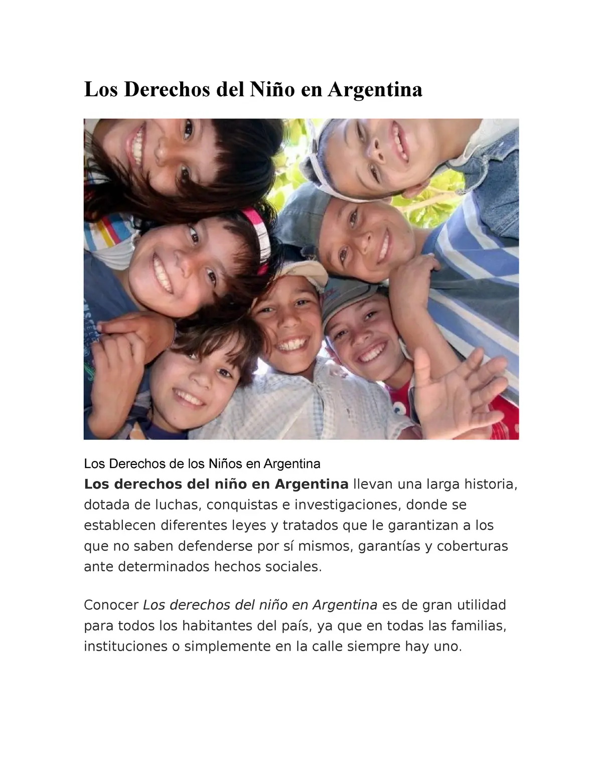 resumen de los derechos del niño en argentina - Cuáles son los principales derechos de los niños