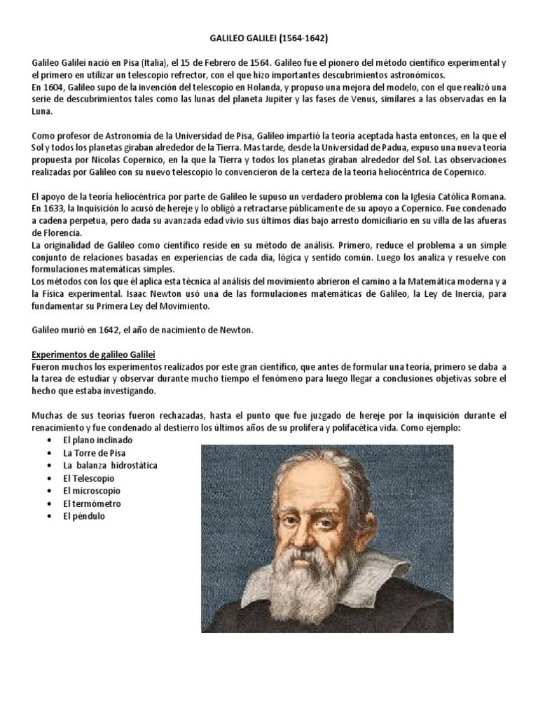 teoria de galileo galilei resumen - Cuándo fue la teoría de Galileo Galilei