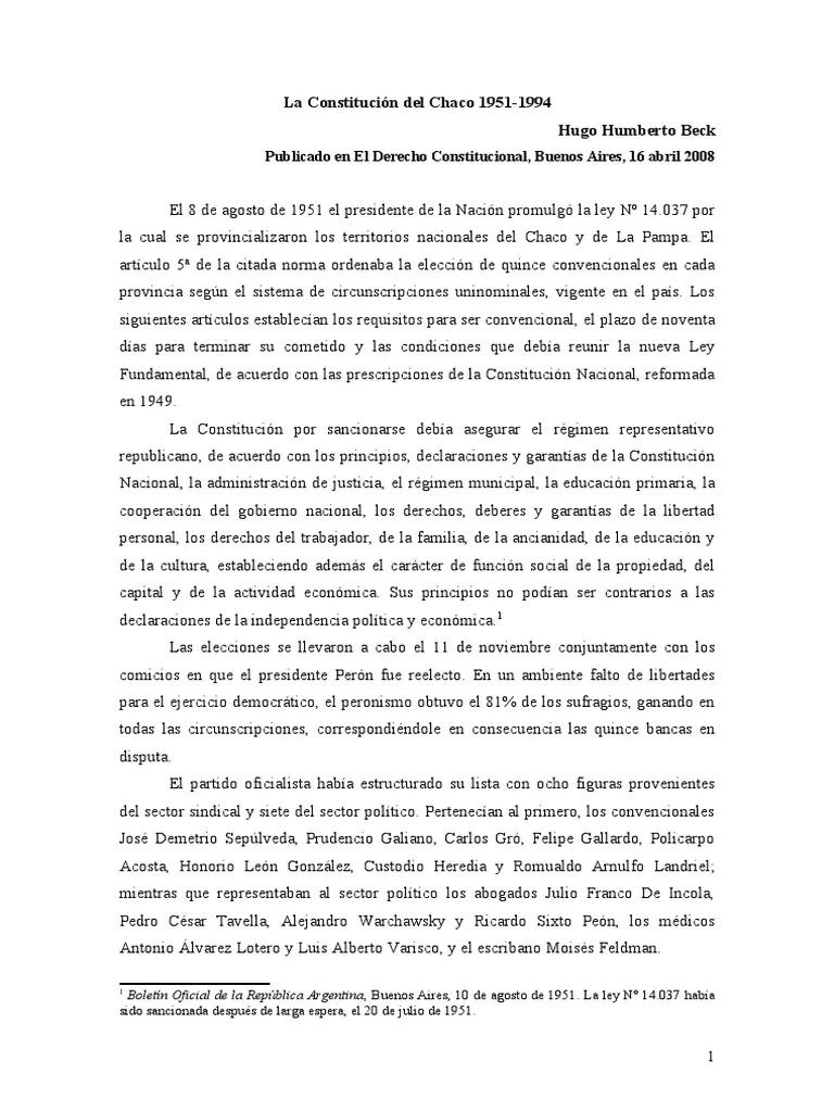 resumen de la constitucion del chaco - Cuándo se creó la Constitución de la Provincia del Chaco