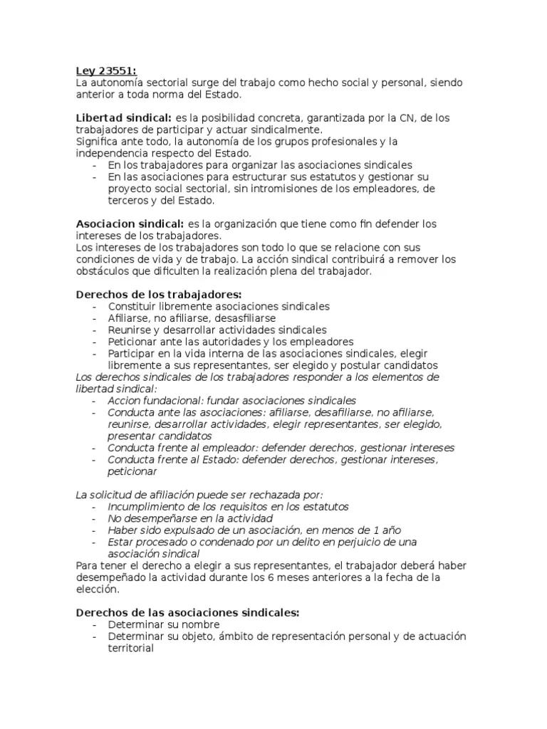 Resumen de la Ley 23551 - Cuándo se sanciono la Ley 23551 de asociaciones sindicales resumen de la ley 23551 - Cuándo se sanciono la Ley 23551 de asociaciones sindicales