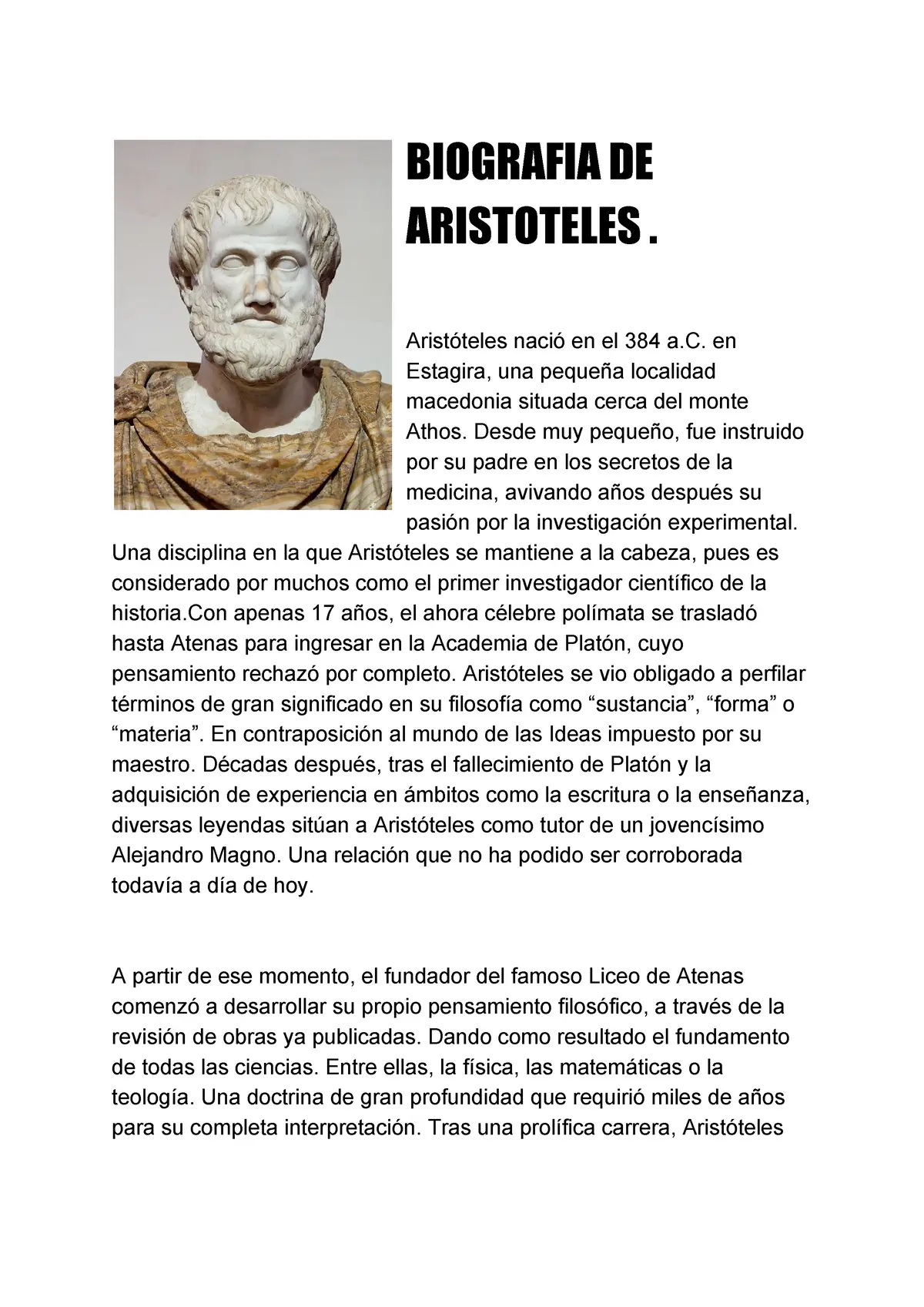 biografía resumida de aristóteles - Qué aportaciones hizo Aristóteles