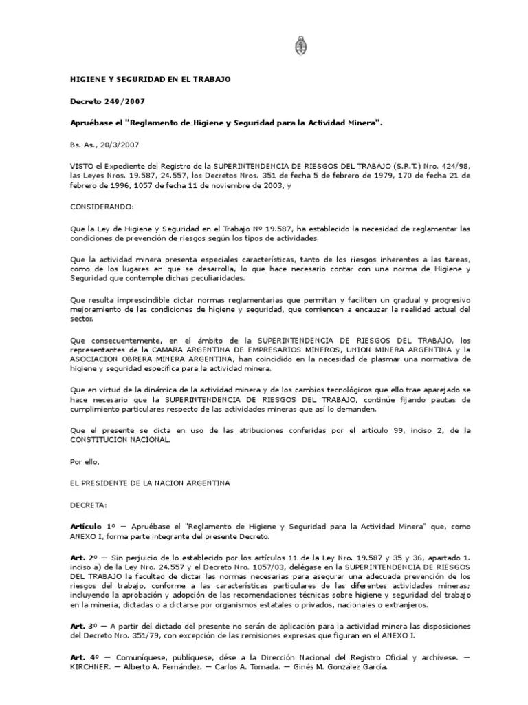 decreto 249 07 resumen - Qué dice la Ley de Minería en Argentina