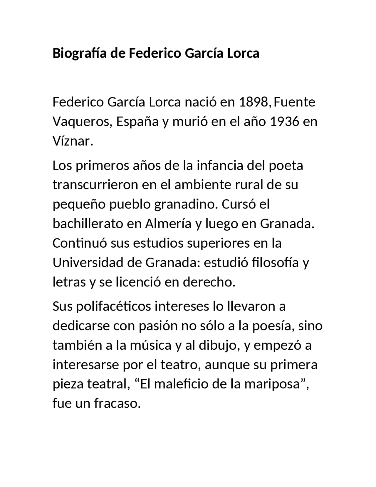 resumen de biografia de federico garcia lorca - Qué era lo más importante en la vida para Federico García Lorca