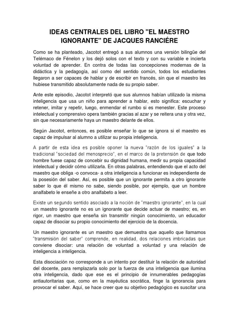 El maestro ignorante resumen - Qué es la voluntad para ranciere el maestro ignorante resumen - Qué es la voluntad para ranciere