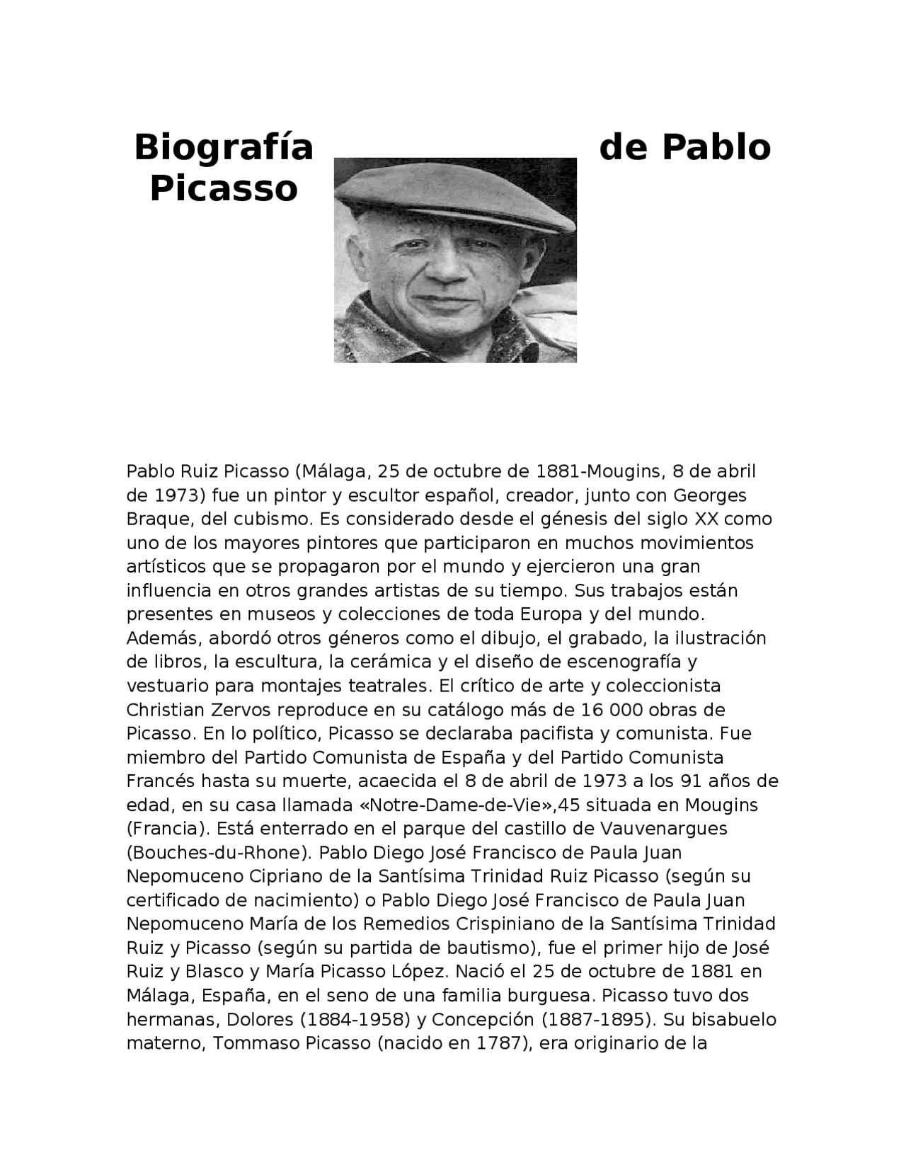 biografia de pablo picasso resumen lo mas importante - Qué es lo más importante de Pablo Picasso