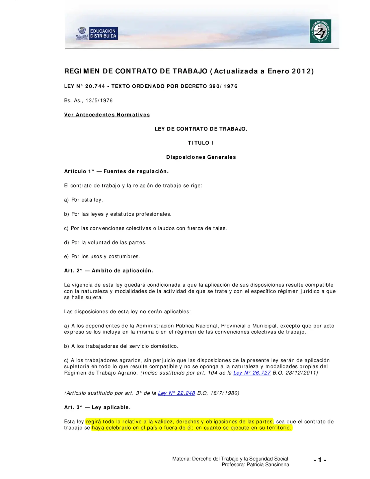 ley 20744 resumen - Qué establece la Ley de contrato de trabajo 20744