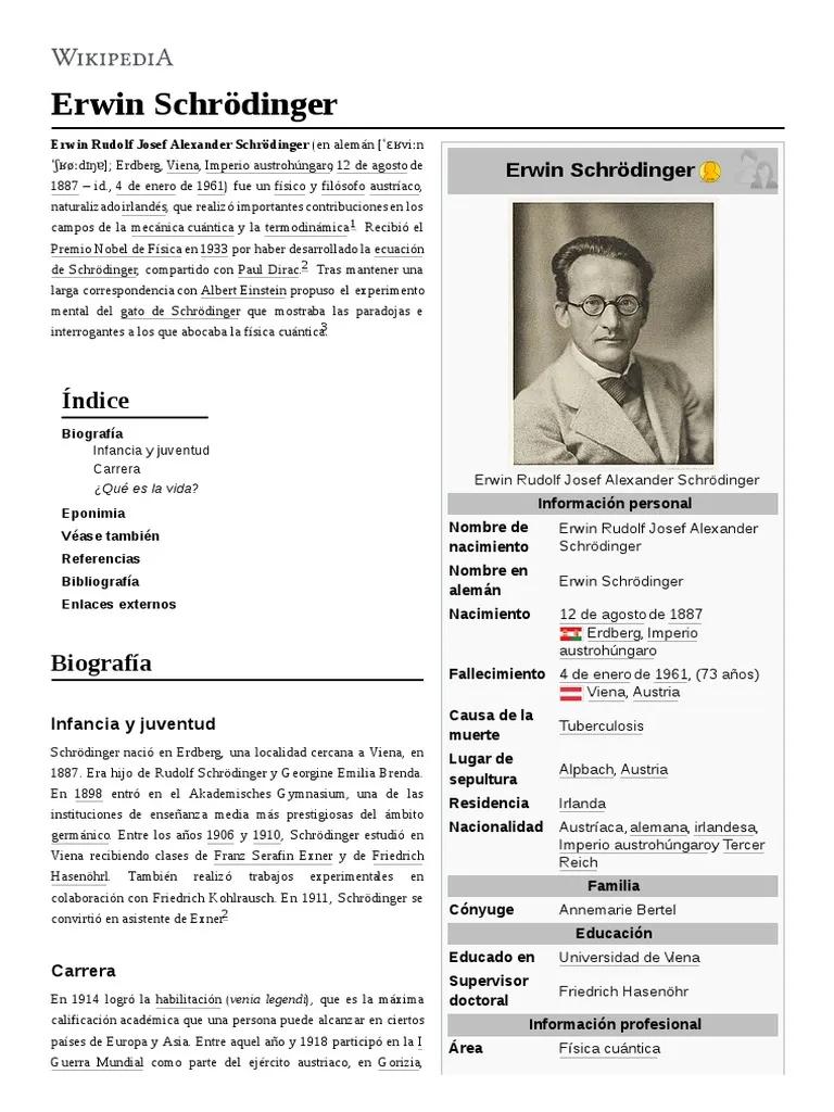 biografia de schrodinger resumida - Qué fue lo más importante que hizo Schrödinger