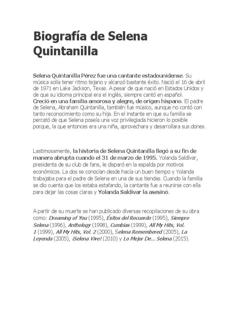 biografia de selena quintanilla resumida - Qué fue lo más importante que hizo Selena Quintanilla