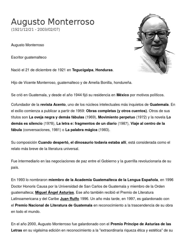 biografia de augusto monterroso resumen - Qué género es Augusto Monterroso
