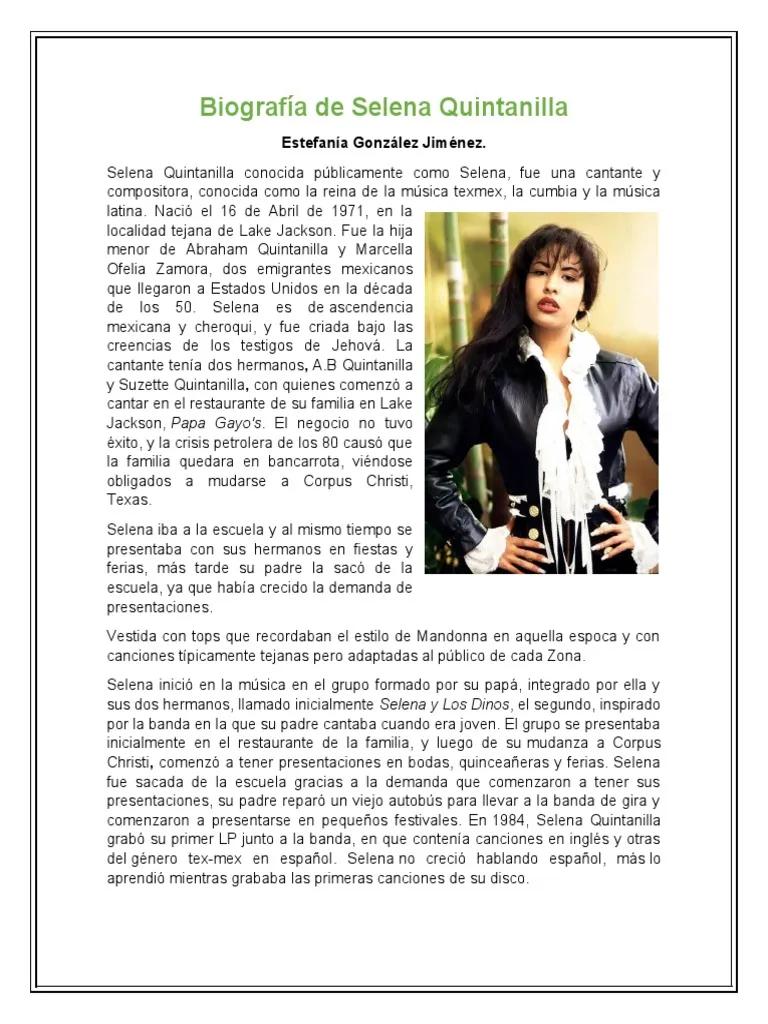 biografia de selena quintanilla resumida - Qué hizo Selena Quintanilla en su infancia