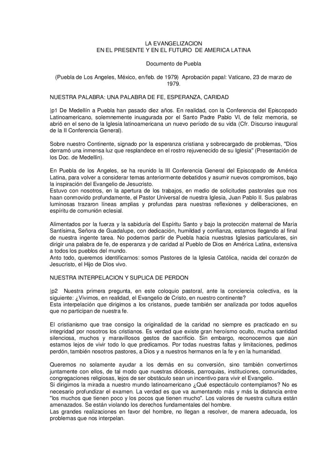 documento de puebla resumen - Qué nos dice el documento de Puebla