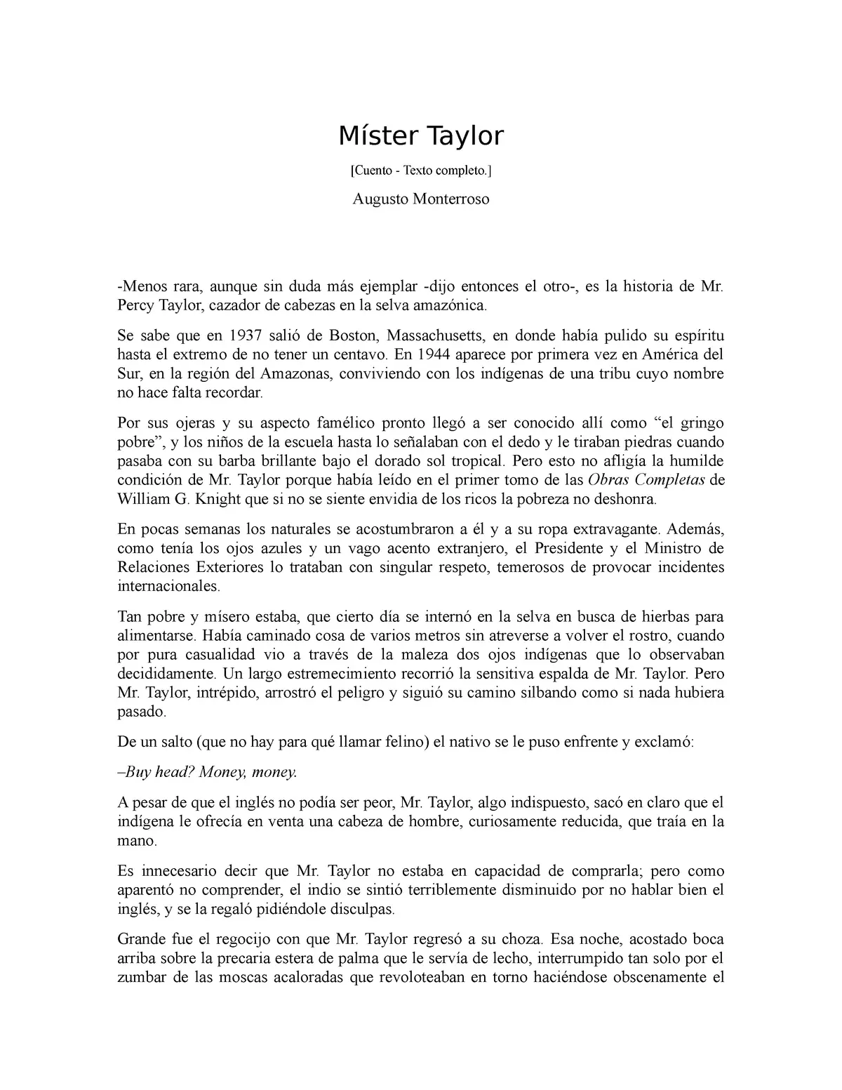 resumen de mister taylor - Qué tipo de narrador tiene Mr Taylor