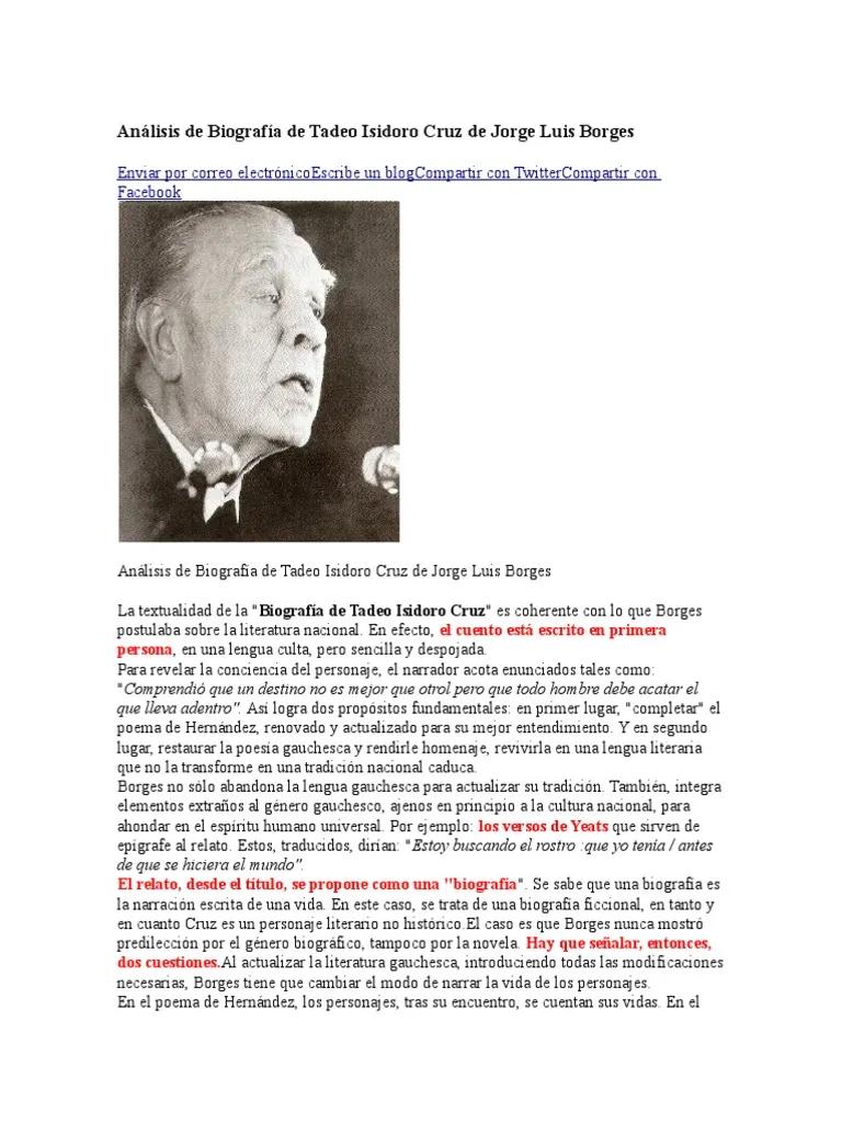 biografia de tadeo isidoro cruz jorge luis borges resumen - Qué tipo de texto es la Biografía de Isidoro Cruz