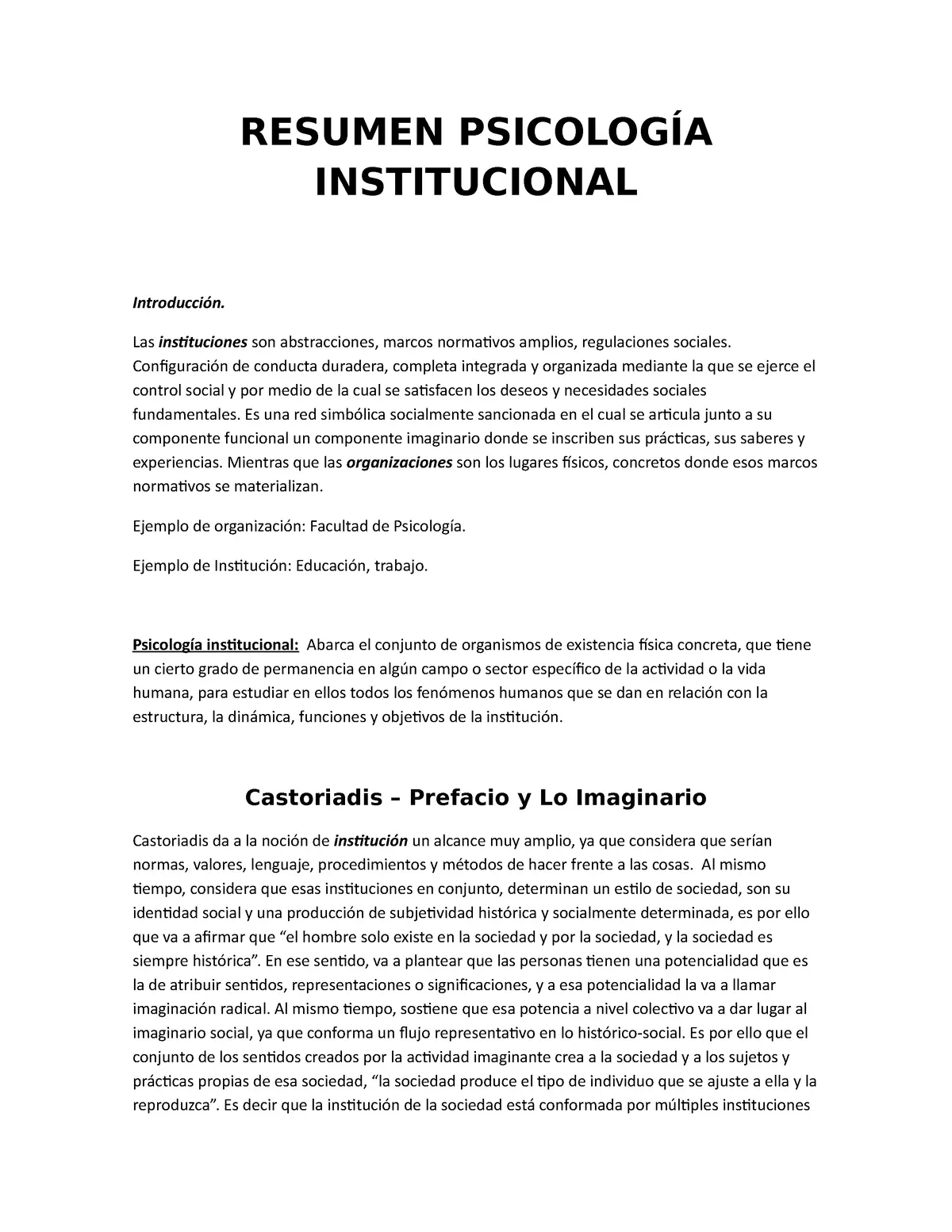 psicologia institucional resumen - Quién creó la psicologia institucional