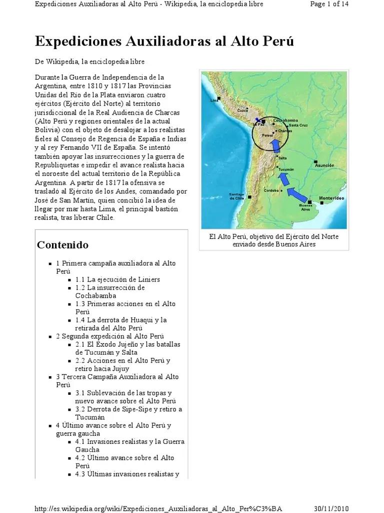 expedicion al alto peru resumen - Quién dirigió la expedición del Alto Perú