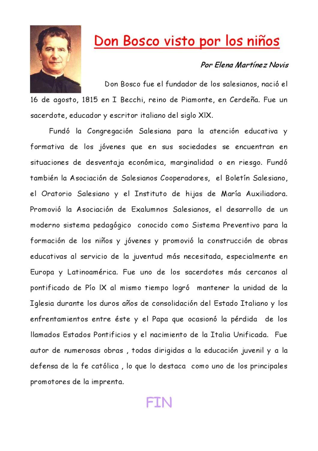 don juan bosco biografia resumen - Quién es Don Bosco resumen para niños