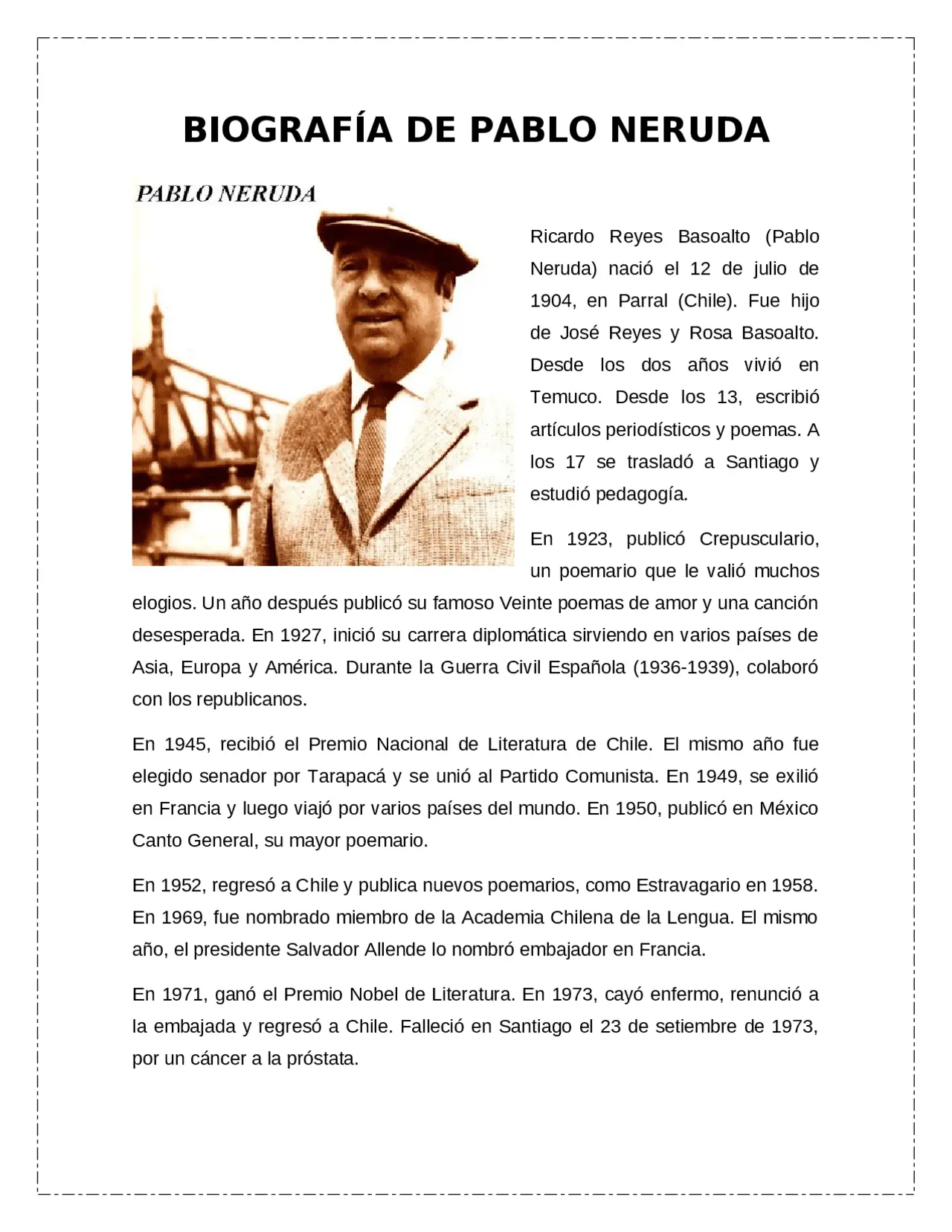 la vida de pablo neruda resumida - Quién es Pablo Neruda breve biografía