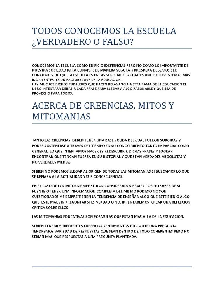 mitomanías de la educación argentina resumen por capitulos - Quién es un mitómano