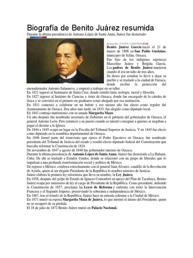 biografia de benito juarez resumida - Quién fue Benito Juárez biografía para niños