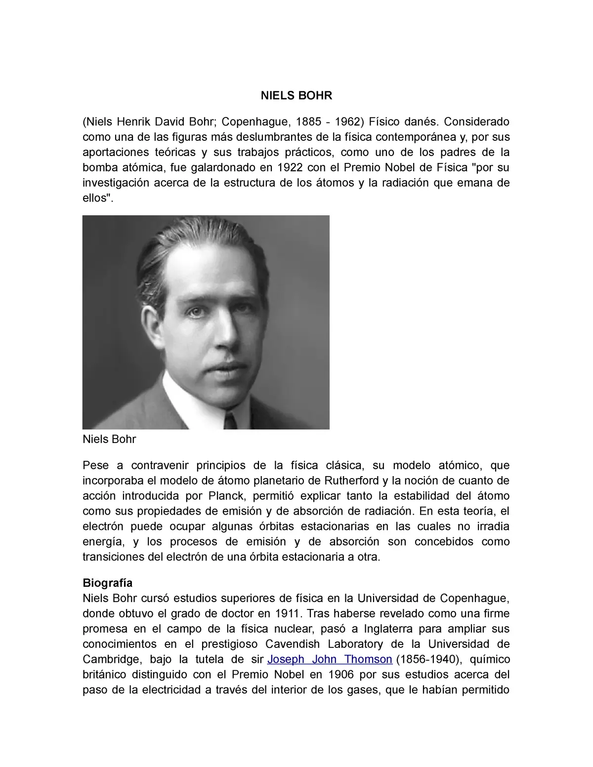 niels bohr biografia resumida - Quién fue Bohr resumen