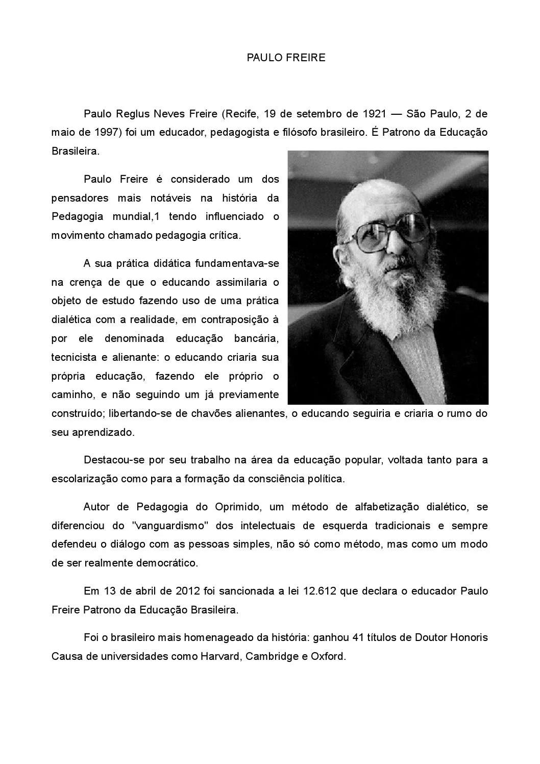 biografia paulo freire resumo - Quién fue Paulo Freire y cuál fue su aporte a la educación