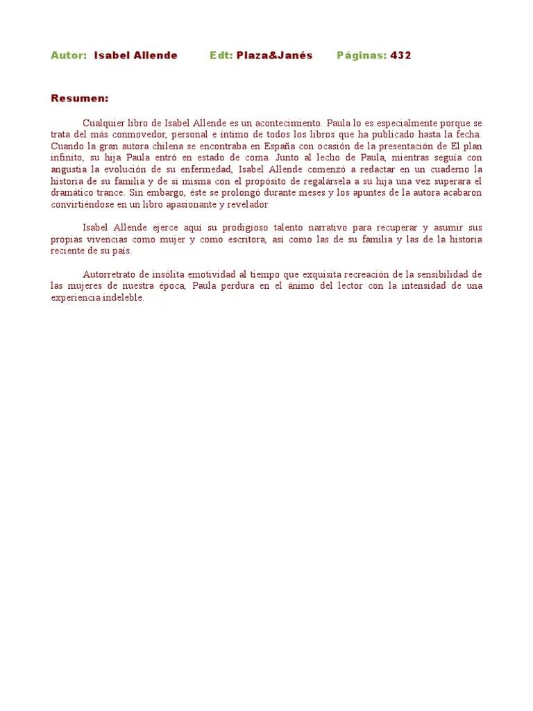 Resumen del libro Paula de Isabel Allende - Quién narra la novela Paula resumen del libro paula - Quién narra la novela Paula